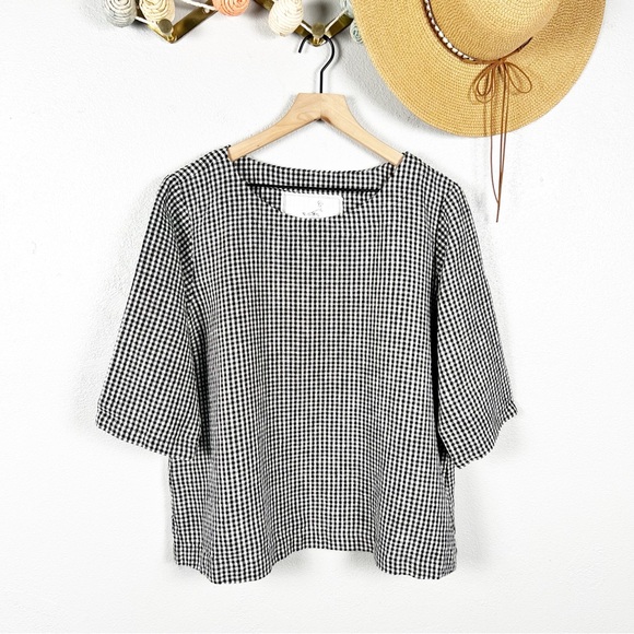notPERFECTLINEN January Loose Linen 3/4 Sleeve Top Mid Sand Gingham Size XL - Picture 5 of 5